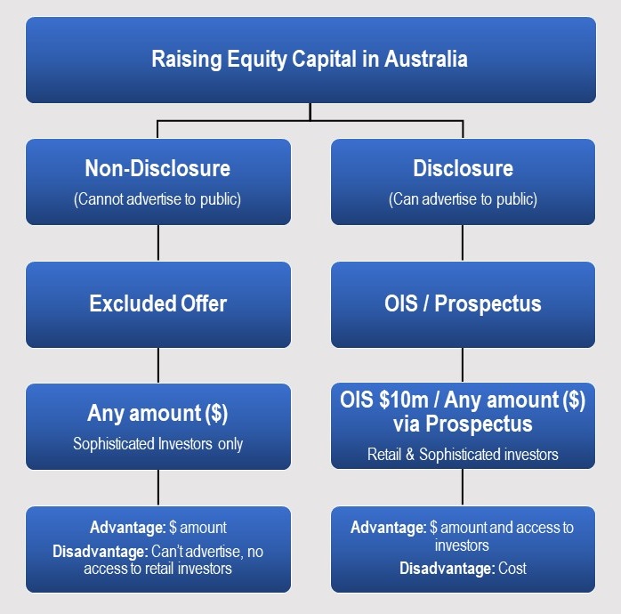 Diagram showing equity capital raising options in Australia