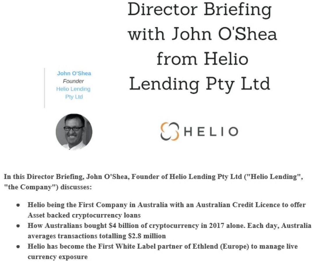 Director Briefing with John O'Shea from Helio Lending Pty Ltd
